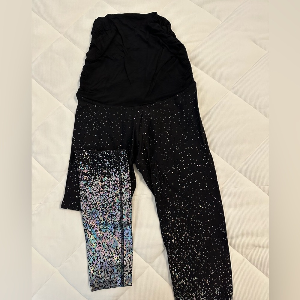 Beyond the Bump Black Maternity Leggings with Iridescent Speckle